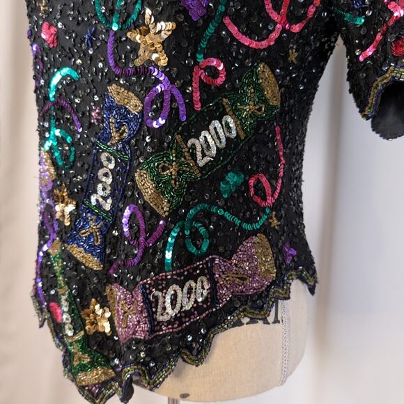 Laurence Kazar Y2K 2000 New Year’s Eve Sequin Top Black - Picture 11 of 16